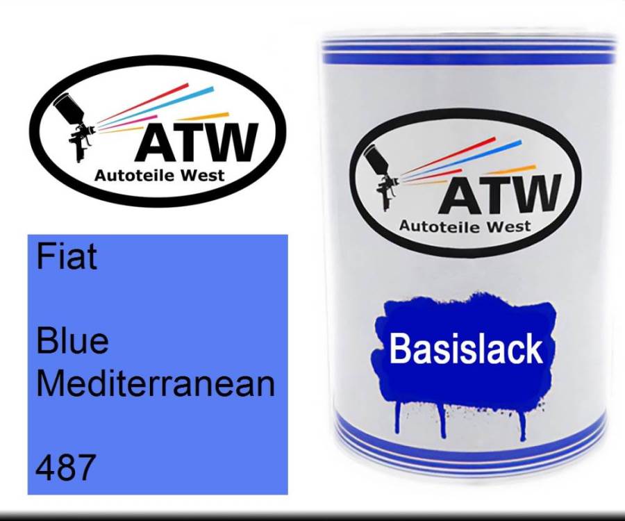 Fiat, Blue Mediterranean, 487: 500ml Lackdose, von ATW Autoteile West.